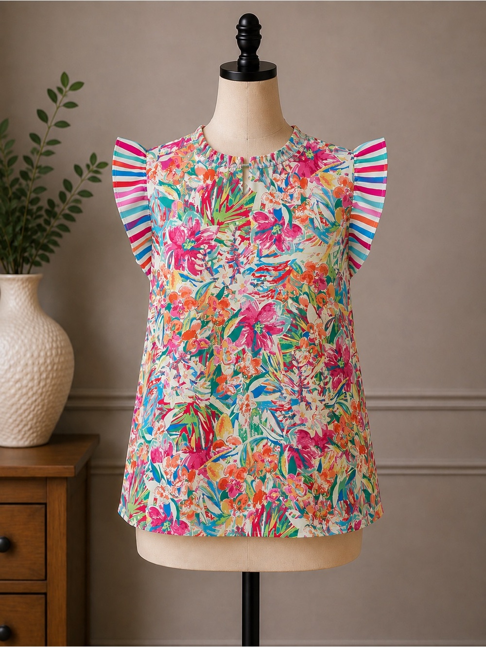 Flying Tomato Floral Ruffle Sleeve Floral Top - Multicolor